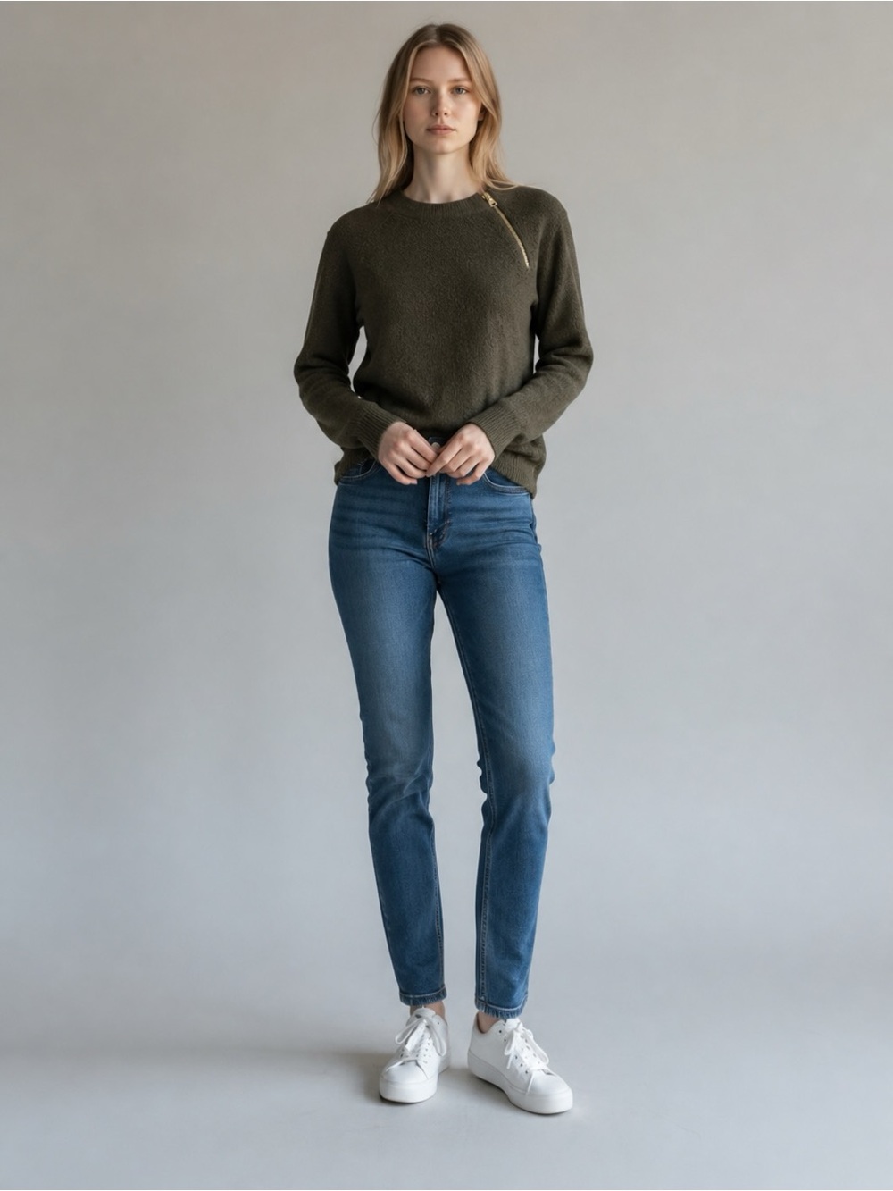 Abercrombie & Fitch Olive Green Zip Neck Women’s Small Soft Knit Pullover